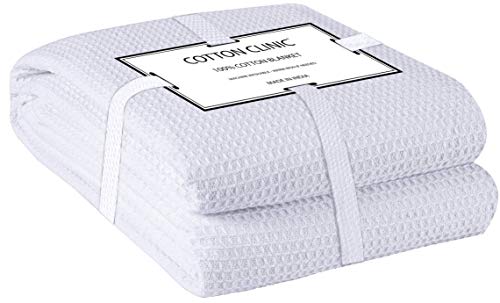 Cotton Clinic 100% Cotton Bed Blanket, Bed Blanket Queen/Full Size, Cotton Thermal Blankets