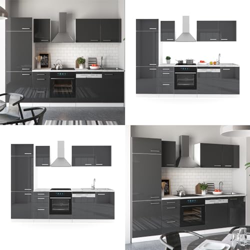 Vicco Küchenzeile Optima, Anthrazit Hochglanz/Weiß, 270 cm ohne Arbeitsplatte