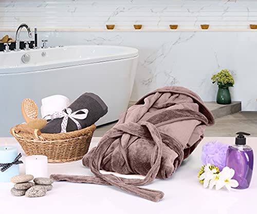 Ny Threads Womens Fleece Hooded Bath Robe - Plush Long Robe, Taupe, Small #TOP5