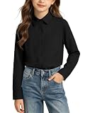 Haloumoning Girls School Uniform Button Down Shirts with Chest Pocket Black