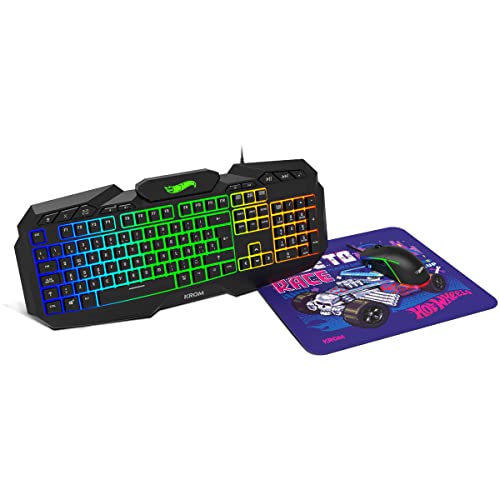 Pack clavier souris tapis KROM Hot Wheels noir membrane RGB et souris optique