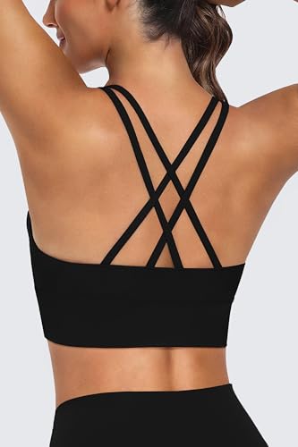 Image of MIRITY 3-Pack Strappy Sports Bras for Women - Criss Cross Back Padded Workout Yoga Top