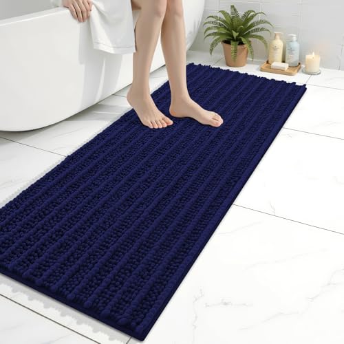 Image of Arotive Luxury Bathroom Runner Rugs 47x17, Extra Soft Thick Absorbent Shaggy Chenille Bath Rugs, Machine Wash Dry, Bath Mats for Bathroom Floor, Tub and Shower, Home Decor Accessories, Navy