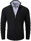 VtuAOL Men's Stand Collar Casual Full Zip Sweaters Thick Knitted Cardigan Winter Coats Black US L