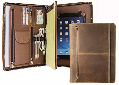 Azxcg Genuine Leather Portfolio Folder, Ipad Portfolio Case For 9.7/10.2/10.5/11-Inch Ipad Pro/Ipad Air, Business Portfolio Notebook For Women, Padfolio Zipper For Men Gift #TOP7