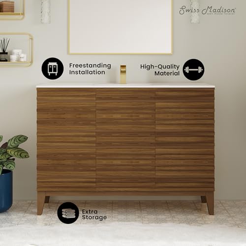 Image of Swiss Madison Cascade 48'' Bathroom Vanity in Brown Oak
