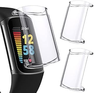 CAVN 2 Pack Screen Protector Compatible with Fitbit Charge 5, TPU Plated Charge 5 Screen Protector Case Cover Full-Cover Scratch-Proof Protective Bumper Shell Case for Charge 5, Clear&Clear
