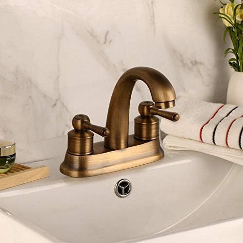 Robinet Mitigeur Laiton Antique Pivotant 360 Double Poignée Lavabo Salle de Bain