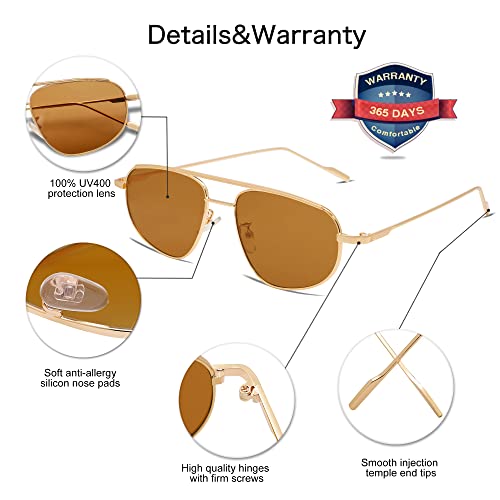 Vanlinker Trendy Aviator Sunglasses For Women With Small Vintage Retro Metal Gold Frame Brown Lens #TOP3