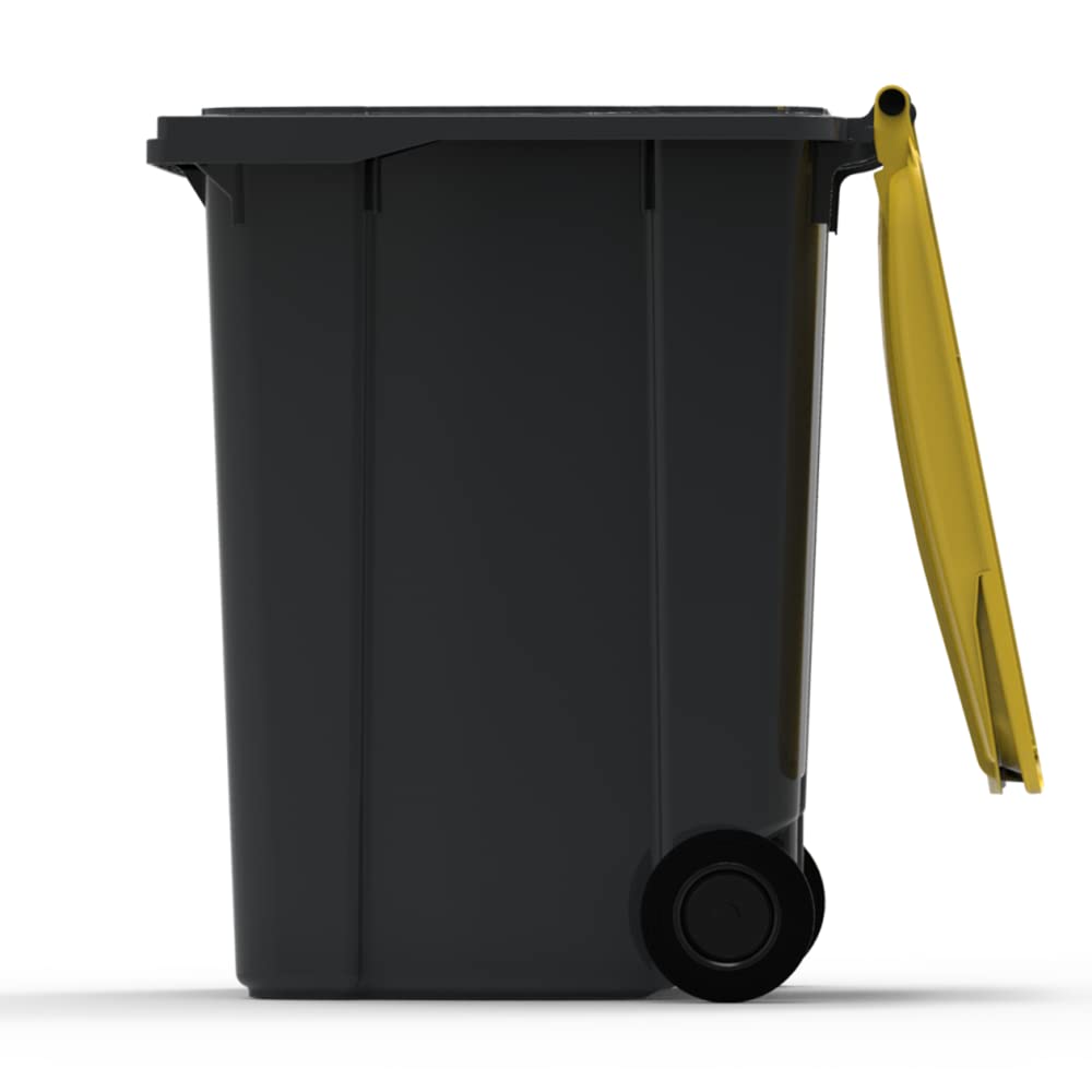 ESE France Conteneur Poubelle à déchets 2 roues - 360L - Robuste et Économique - 100% Recyclé - Gris avec Couvercle Jaune - Fabriqué en France
