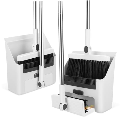 DECOMELODY Escoba y Recogedor Plegable con Cabezal Doble y Recogedor Set Resistente para Limpieza Interior y Exterior Hogar