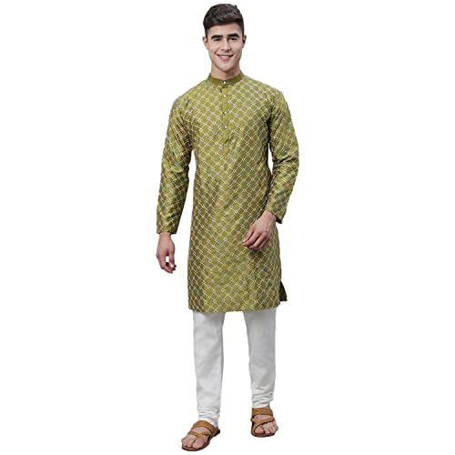 Image of SOJANYA (Since 1958 Men's Silk Blend Kurta Pyjama Set | Multi Embroidered Traditional Ethnic Wear for Navratri, Garba, Puja & Wedding