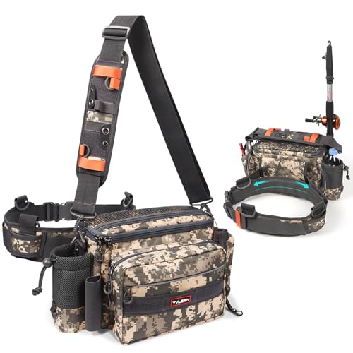 YVLEEN Sling Fishing Tackle Bag - Outdoor Tackle Storage Pack - Water-Resistant Waist Bag Cross Body Fly Fishing Sling Pack