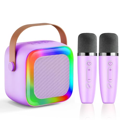 Image of Mini Karaoke Machine for Kids Teen Adults, Kids Karaoke Machine with 2 Wireless Microphones and LED Lights Toys for Party, Home, Gifts for 4 5 6 7 8 9 10 11 12+ Years Girls Boys(Purple)