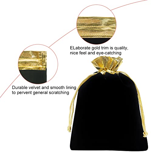 Hrx Package 10Pcs Velvet Bags With Drawstrings 5X7 Inch, Black Gold Cloth Gift Pouches Baggies Sacks For Jewelry Dice Party Favor thumb #2