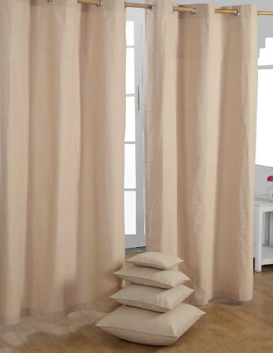 HOMESCAPES Natural Beige Eyelet Curtain Pair 137cm (54") Wide x 228cm (90") Drop Plain Heavy Unlined Curtains
