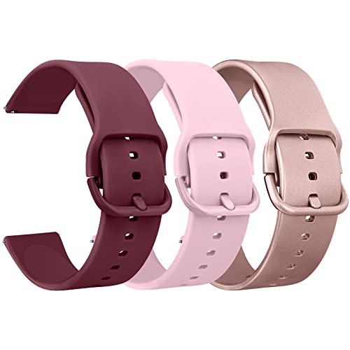 Mugust 3 Pack Correas 20mm Reloj Liberación Rápida Suave Pulseras de Repuesto para Hombre y Mujer (Vino rojo/Oro rosa/Rosa)