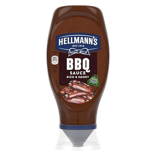 Hellmanns Rich & Smoky BBQ Sauce Condiment squeeze bottle made of 100% recycled plastic for burgers chicken and chips 490 g