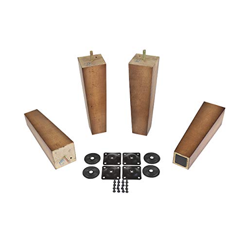 ProFurnitureParts Sandstone 9\" Tall Tapered Wood Sofa Legs w/Anti-Skid Pads, Leg Plates Included Set of 4