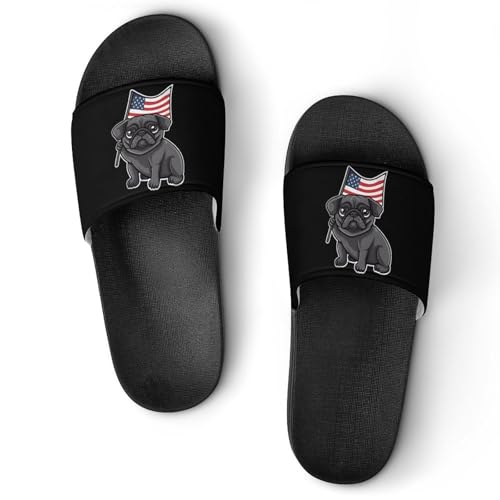 American Patriotic Pug House Sandals Non-Slip Bathroom Slippers Beach Summer Shoes for Men Women