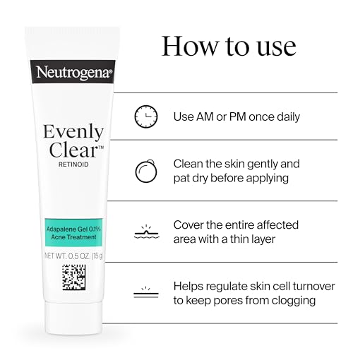 Image of Neutrogena Evenly Clear Retinoid Adapalene Gel 0.1% Acne Spot Treatment, Once-Daily Topical Retinoid Helps Clear Breakouts & Visible Improvement in the Appearance of Post-Acne Mark, 0.5 oz