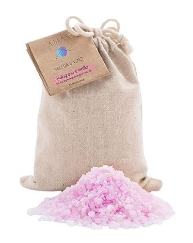 AMAS SALES DE BAÑO REVITALIZANTES - GRANADA Y ARÁNDANOS - 100% Naturales, Veganas y Sin Plástico - 100% Hechas a Mano en Italia - 350g (10 usos) Aromaterapia