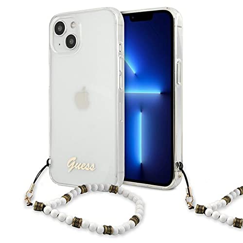 Guess GUHCP13SKPSWH Coque de Protection pour iPhone 13 Mini 5,4" Transparent Blanc nacré