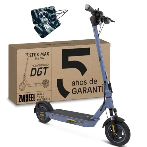 ZWHEEL ZFOX MAX Sky City | Patinete Eléctrico Adultos Homologado DGT - 800W MAX, 50km Autonomía, IP54 Resistencia al Agua, Ruedas 10' - Llave NFC, Intermitentes, Doble Suspensión, Frenos AER
