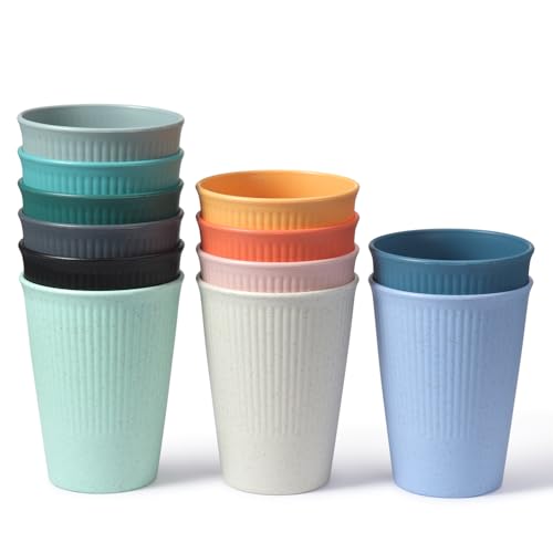 12 er Mehrweg Kunststoffbecher Wiederverwendbare Trinkbecher - Kaffee,Milch, Tee, BBQs,Tassen Becher Set 0,35L Bruchfeste Plastikbecher Trinkbecher Bechersets für Party(12 Farben)