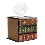Crafted Classical Retro Wooden Antique Book Tissue Box Cover Square Tissue Holder Dispenser Paper Cover Case Napkin Holder Home Decor for Bathroom Living Room Office car Kitchen (brown)