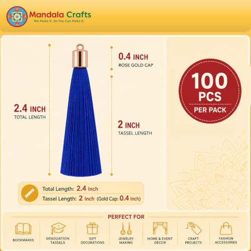 Image of Mandala Crafts Rose Gold Tone Cap Royal Blue Bookmark Tassels with Loops