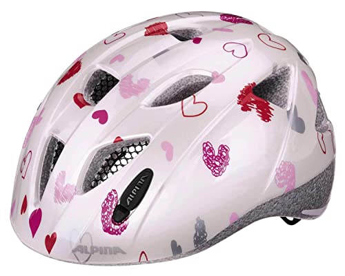 ALPINA XIMO - Leichter, Sicherer & Bruchfester Fahrradhelm Mit Optionalen LED-Licht Für Kinder, white hearts gloss, 49-54 cm