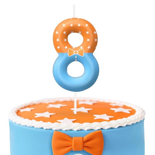 Orange Blue Number 8 Birthday Candles, Cartoon Themed Cake Topper for Boys Girls Cake Decorations, Birthday Decorations Party Supplies, Number Candles for Party Decor
