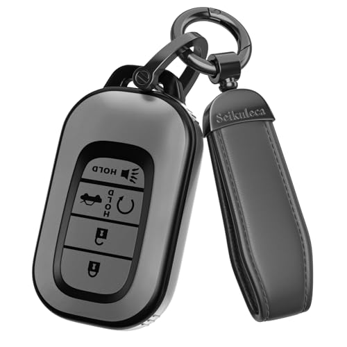 Seikuleca for Honda Key Fob Cover Accessories- Matte TPU Key Fob Cover with Leather Keychain for 2022-2026 Civic Accord HR-V Pilot CR-V Sport SI EX EX-L (Matte Gray Model 1)