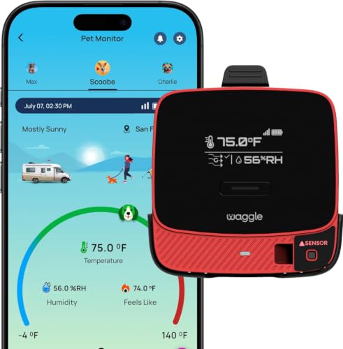 Image of Waggle RV Pet Temperature Monitor with GPS & AQI - 4G Cellular, No WiFi Required - Real-Time App, SMS & Email Power Outage Alerts - Home, Car, RV & Vacation Safety - Subscription Required