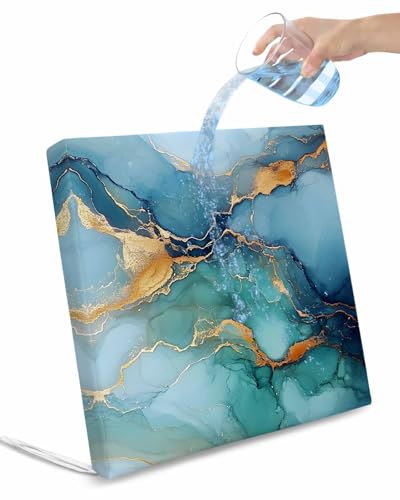 2 Pack Turquoise Blue Waterproof Cushion Covers with Ties, Outdoor Patio Chaise Lounge Chair Seat Cushion Slip Covers Replacement(Only Cover) Modern Teal Gold Marble Textured 22