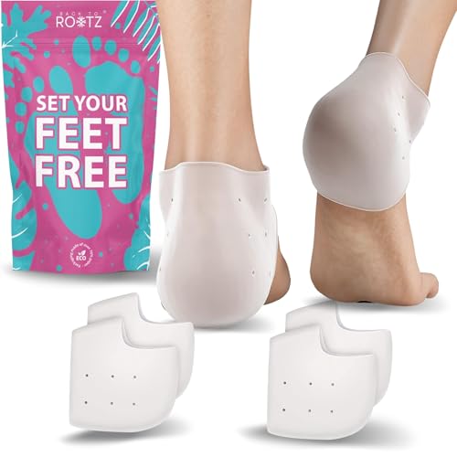 ROOTZ® 2 Paires de Protège-Talons en Silicone | Talonnette Gel pour Soulager Douleur, Ampoules et Épine Calcanéenne | Manchon Respirant et Lavable (4x...