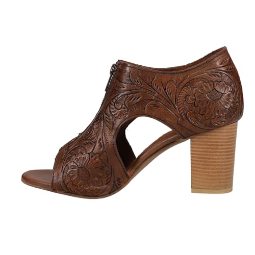 ROPER Women`s Brown Tooled Leather Heel3