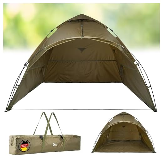 Q-Tac Ruck Zuck Bivvy Angelzelt Vorne Geöffnet, 2 Mann Karpfenzelt, Angel Zelt 250 cm x 250 cm x 160 cm, Wassersäule 10 000 mm