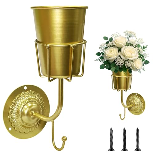 ADGJMPSV Vintage Brass Wall Vase, Hanging Home Decor, Multifunctional Hanging