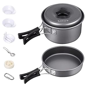 G4Free 11PCS Camping Cookware Mess Kit Hiking Backpacking Picnic Cooking Bowl Non Stick Pot Pan Knife Spoon Set