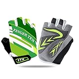 FINGER TEN Fahrradhandschuhe Kinder MTB Handschuhe Fahrrad Outdoor Bike Gel Halbfinger Sporthandschuhe Radhandschuhe Wert 1 Paar Grün S, für Sommer Freizeit Jungen Mädchen Alter 2-10 Jahre