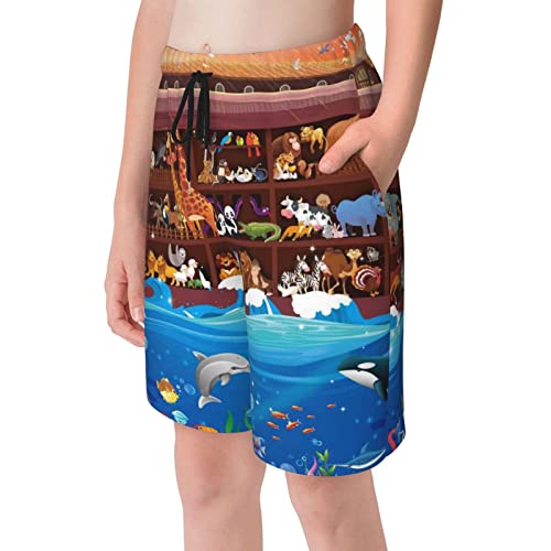Boys Swim Trunks Quick Dry Casual Board Shorts Beach Pants for 7-20 Years-Animals On Noah's Ark3