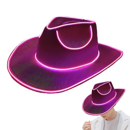 Sombrero De Vaqueros De Neón, Sombreros De Vaqueros Iluminados, Sombrero De Vaqueros LED, Divertidos Sombreros De Ranchero LED Que Brillan En La Oscuridad Sombrero De Fiesta para Mujeres Y Hombres