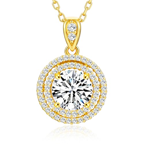 18K Gold Vermeil Imitation Diamond Necklace for Women, Moissanite Sterling Silver 18+2