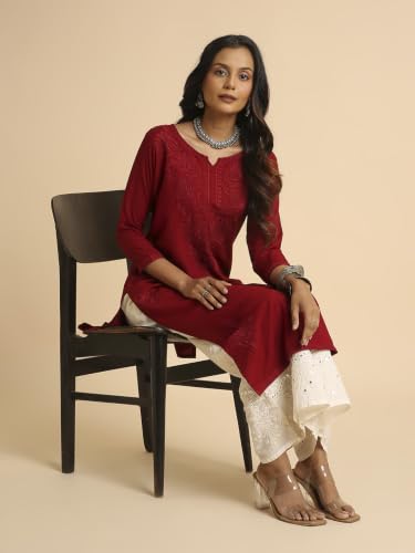 Image of RATAN Rayon Straight Lucknowi Chikankari Ethnic Wear Kurta for Women
