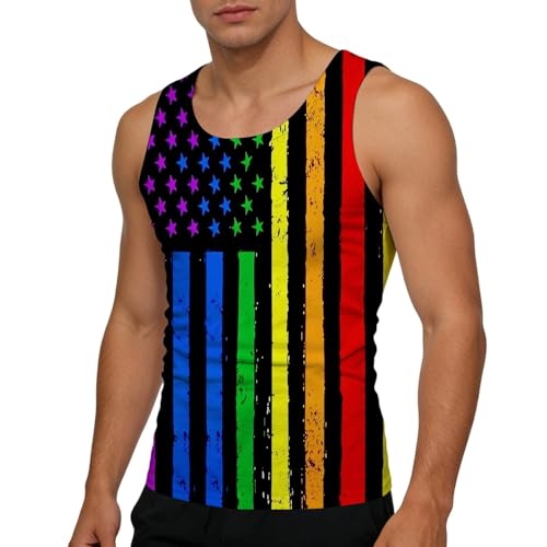 Generisch Camiseta sin mangas para hombre con bandera del arco iris del orgullo del mes LGBT, camiseta sin mangas, camiseta deportiva de verano, informal, chaleco deportivo, camiseta musculosa, Negro