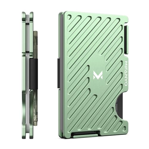 Image of Womens Wallet, Minimalist Card Holder with Cash Strap, Slim RFID Blocking Metal Front Pocket Wallet, Green, LK-05