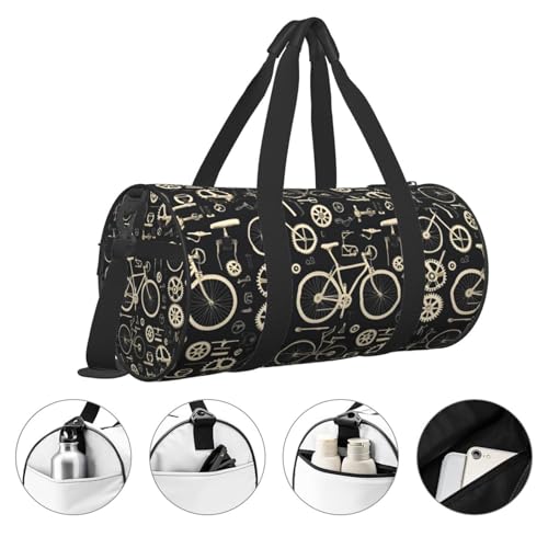 Bicycle Accessories Print Travel Duffle Bag, Sports Gym Bags for Women Men, Carry On Weekender Overnight Personal Item Travel Bags3
