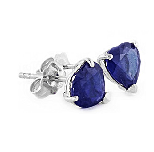 Galaxy Gold GG 14k Solid White, Yellow, Rose Gold Stud Earrings with 3.1 Carat (CTW) Heart Natural Blue Sapphire 43342